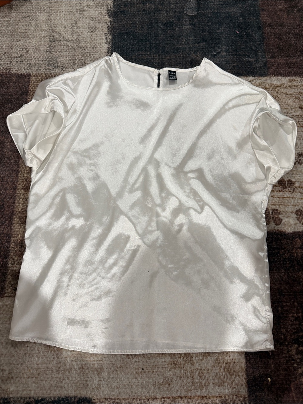 Satin Short Sleeve Blouse in Ivory